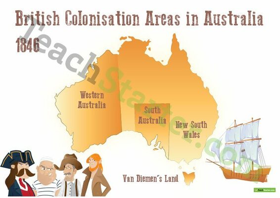 British Colonisation Areas in Australia - 1846 Map and Worksheet teaching resource