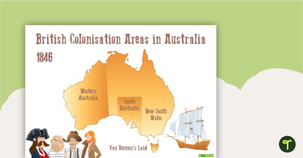 British Colonisation Areas in Australia - 1846 Map and Worksheet teaching resource