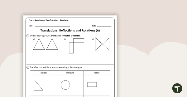 Location and Transformation Worksheets - Year 5 teaching resource