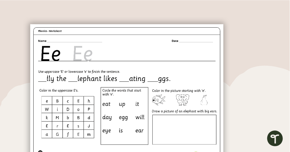 Letter Ee - Alphabet Worksheet teaching resource