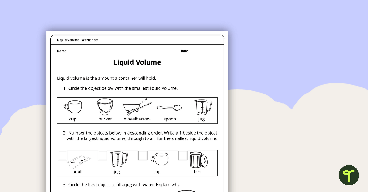 Liquid Volume Worksheet teaching resource