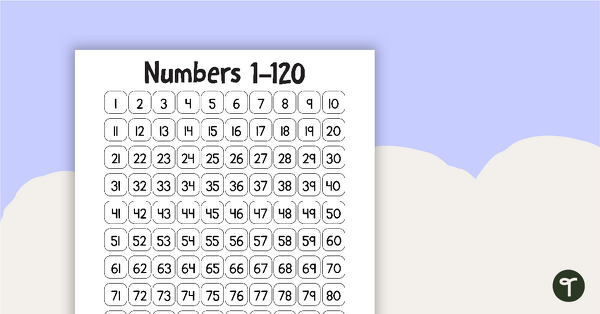 Black and White Number Board - 1-120 teaching resource