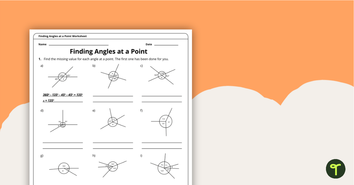 Angles at a Point – 4th Grade Math Worksheet teaching resource