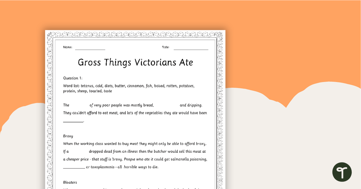 Victorian Era - Gross Things Victorians Ate Worksheet teaching resource