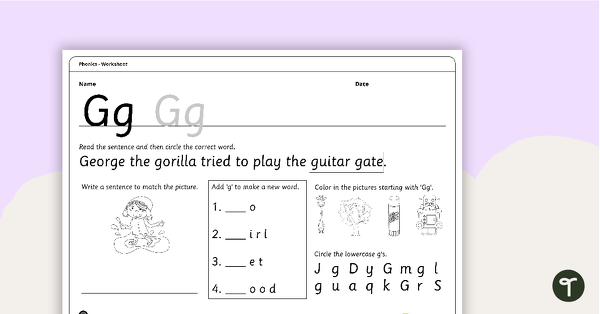 Go to Letter Gg - Alphabet Worksheet teaching resource