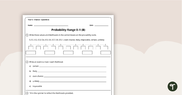 Chance Worksheets - Year 5 teaching resource