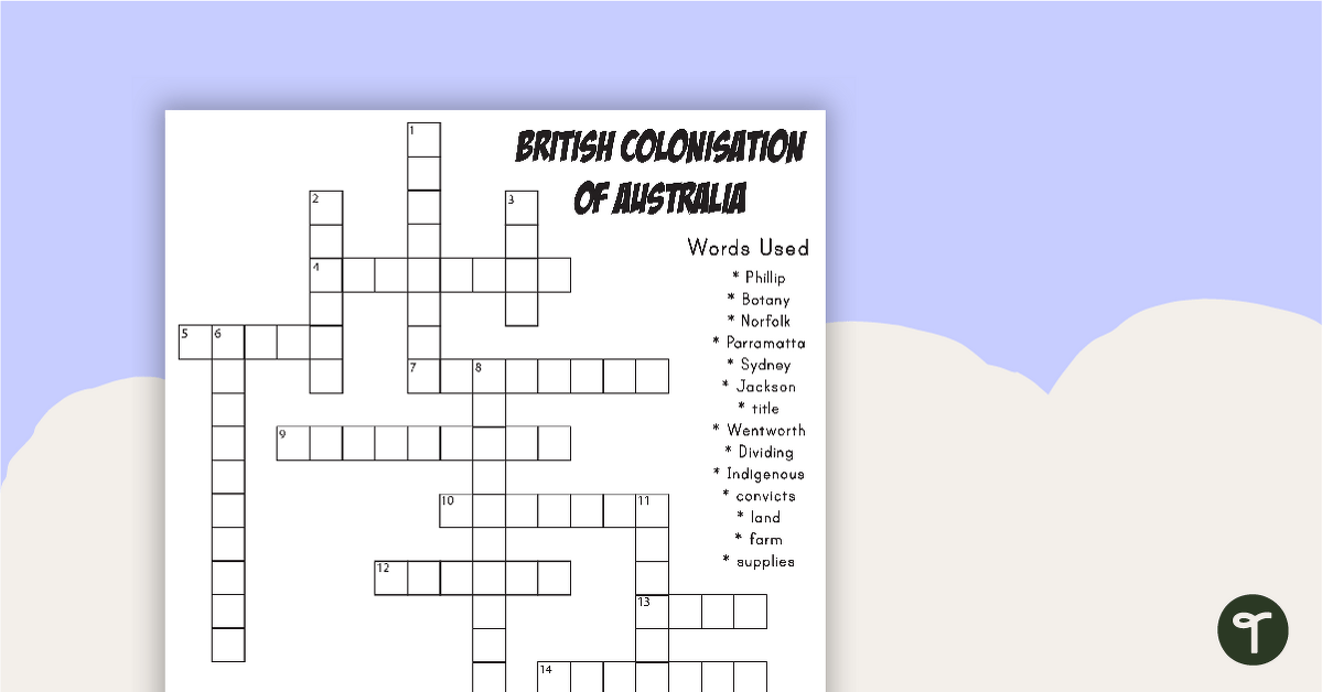British Colonisation of Australia - Crossword teaching resource