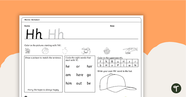 Go to Letter Hh - Alphabet Worksheet teaching resource