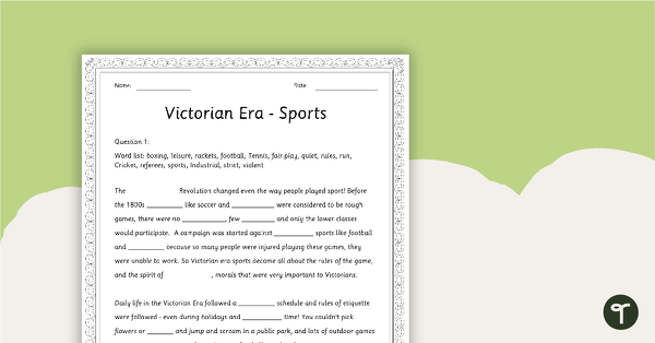Victorian Era - Sports Worksheet teaching resource
