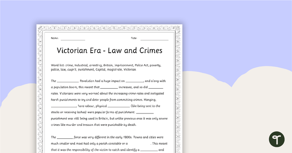 Victorian Era - Law And Crimes Worksheet teaching resource