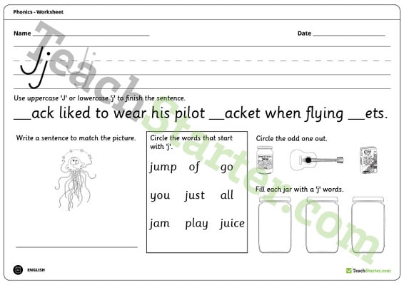 Letter Jj - Alphabet Worksheet teaching resource
