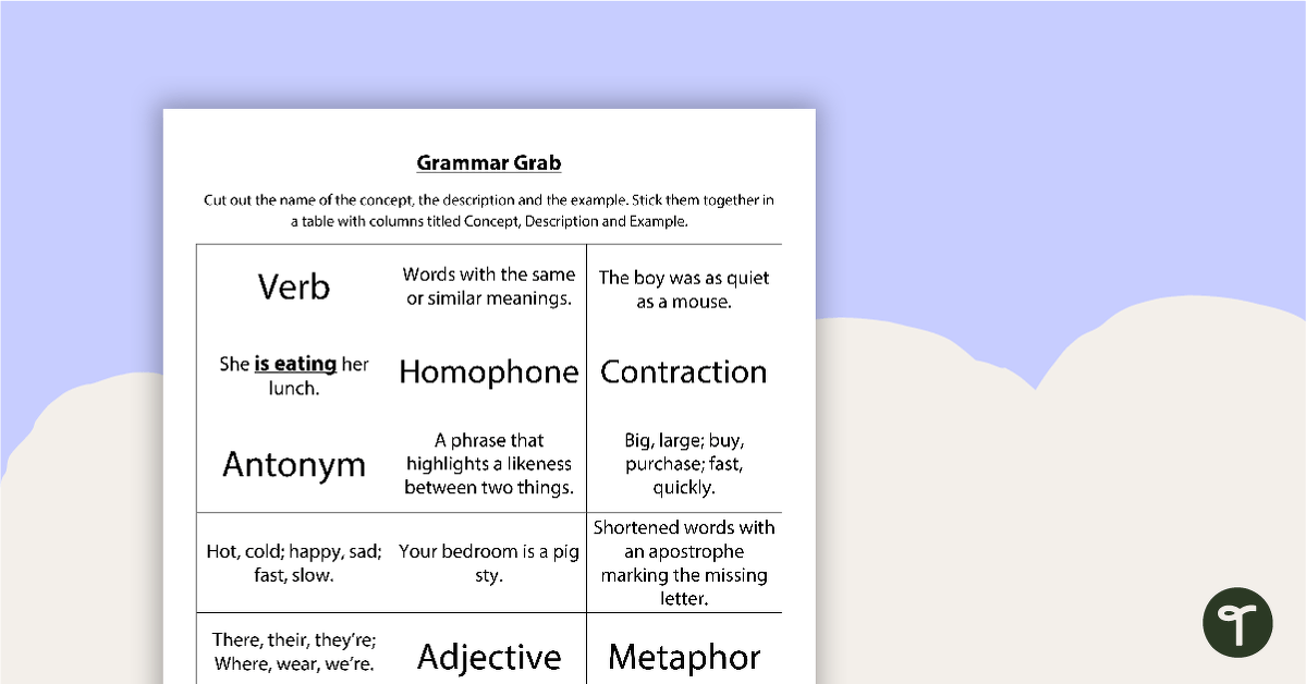 Grammar Grab Worksheet teaching resource