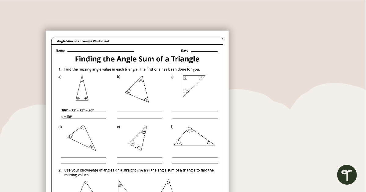 Angle Sum of a Triangle – 6th Grade Math Worksheet teaching resource