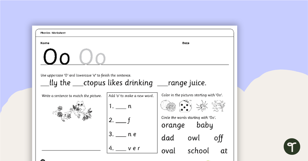 Go to Letter Oo - Alphabet Worksheet teaching resource