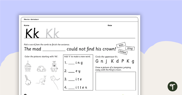 Go to Letter Kk - Alphabet Worksheet teaching resource