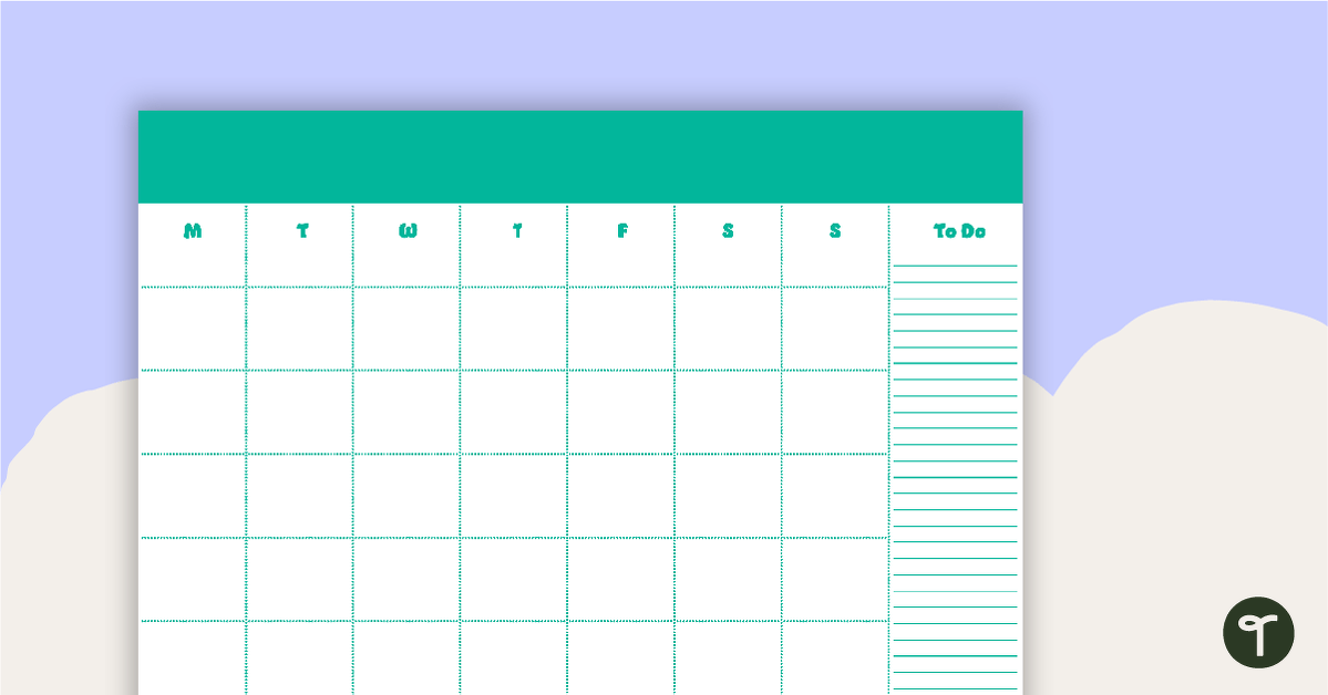 Plain Teal - Monthly Overview teaching resource