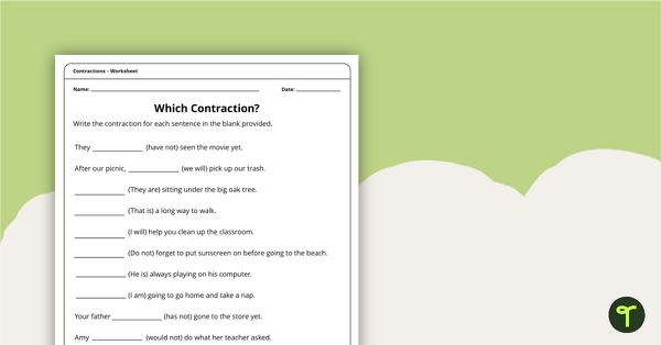 Contraction Worksheets teaching resource