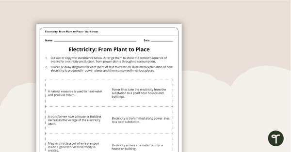 Go to Electricity: From Plant to Place - Worksheet teaching resource