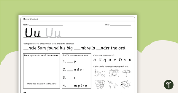 Go to Letter Uu - Alphabet Worksheet teaching resource