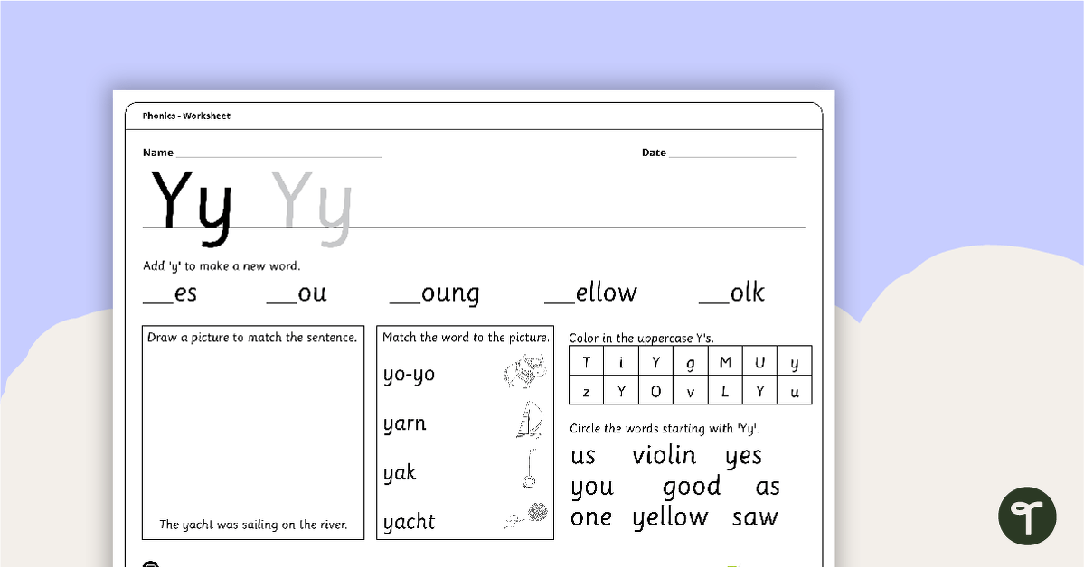 Letter Yy - Alphabet Worksheet teaching resource