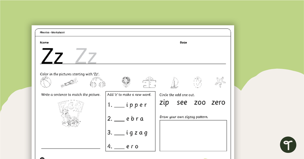 Letter Zz - Alphabet Worksheet teaching resource