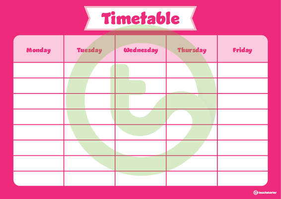 Plain Pink - Weekly Timetable teaching resource