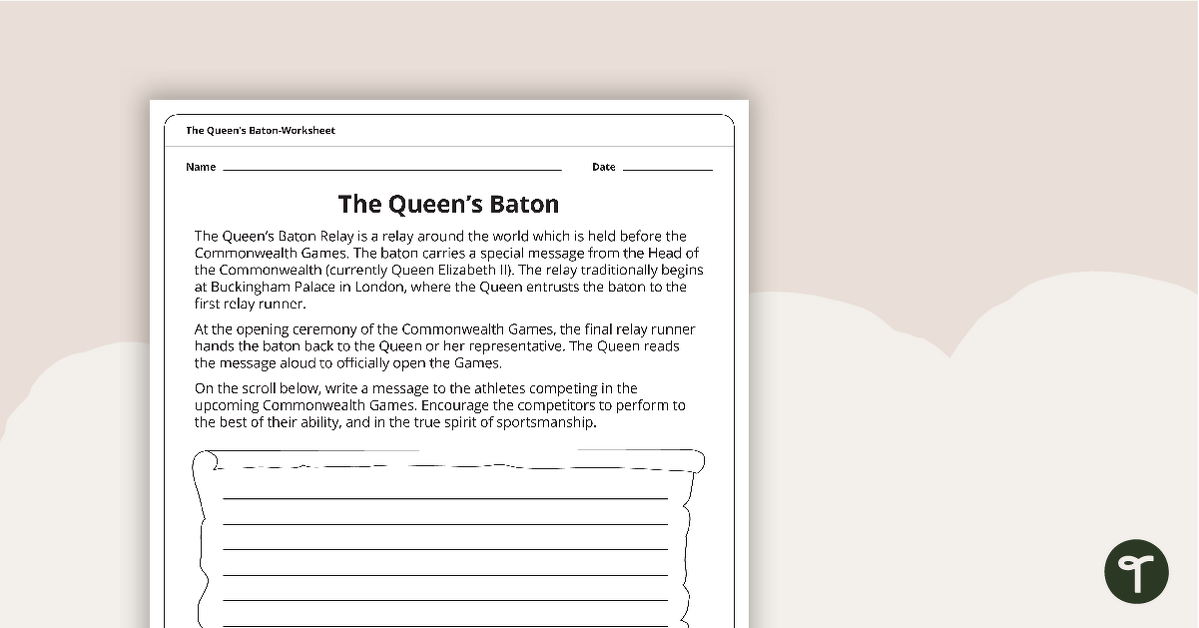 The Queen's Baton Worksheet teaching resource