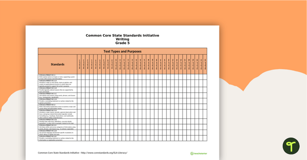 Common Core State Standards Progression Trackers - Grade 5 - Writing teaching resource