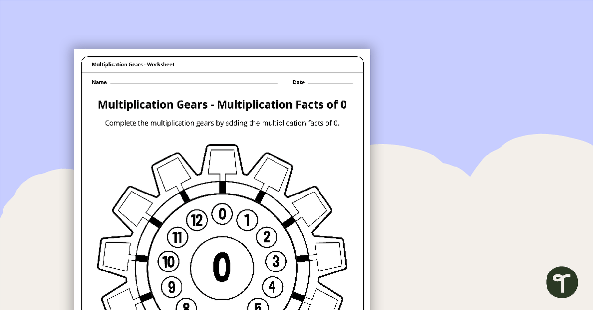 Multiplication Gears Worksheet - Multiplication Facts of 0 teaching resource