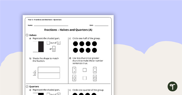 Preview image for Fractions and Decimals Worksheets - Year 3 - teaching resource