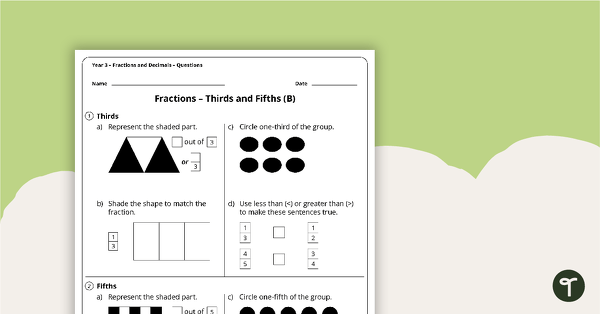 Fractions and Decimals Worksheets - Year 3 teaching resource