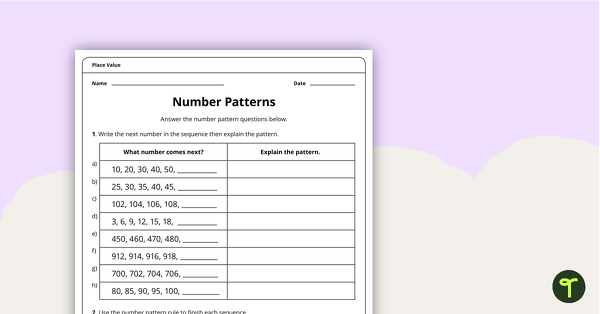 Go to Number Patterns - Worksheet teaching resource