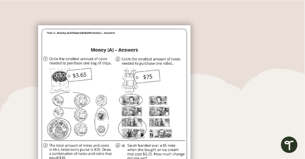 Money and Financial Mathematics Worksheets - Year 3 teaching resource