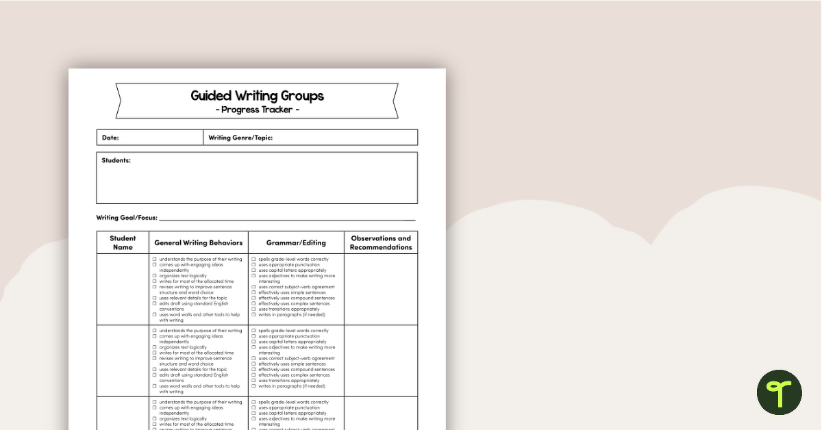 Guided Writing Groups - Progress Tracker teaching resource