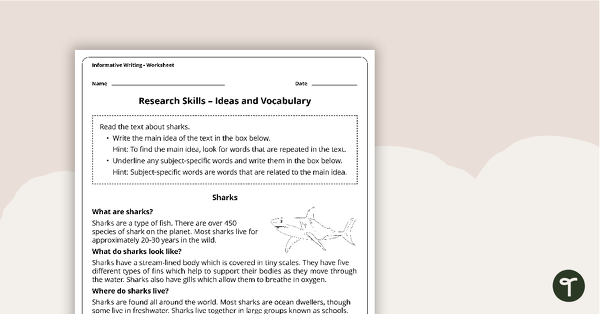 Image of Research Skills Worksheets - Note Taking