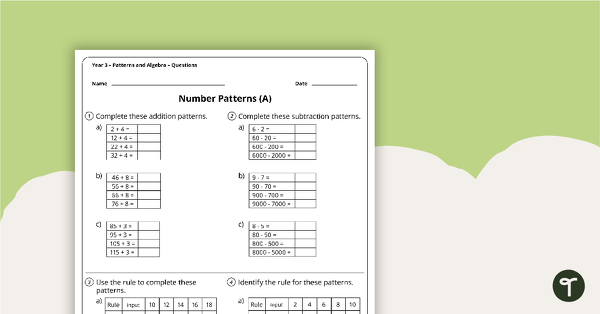Go to Patterns and Algebra Worksheets - Year 3 teaching resource