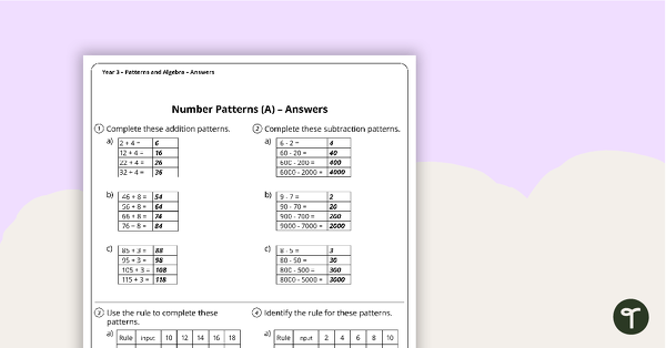 Patterns and Algebra Worksheets - Year 3 teaching resource