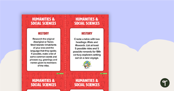 Fast Finisher Humanities and Social Sciences Task Cards - Year 4 teaching resource
