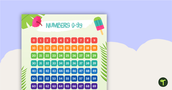 Go to Tropical Paradise - Numbers 0 to 99 Chart teaching resource