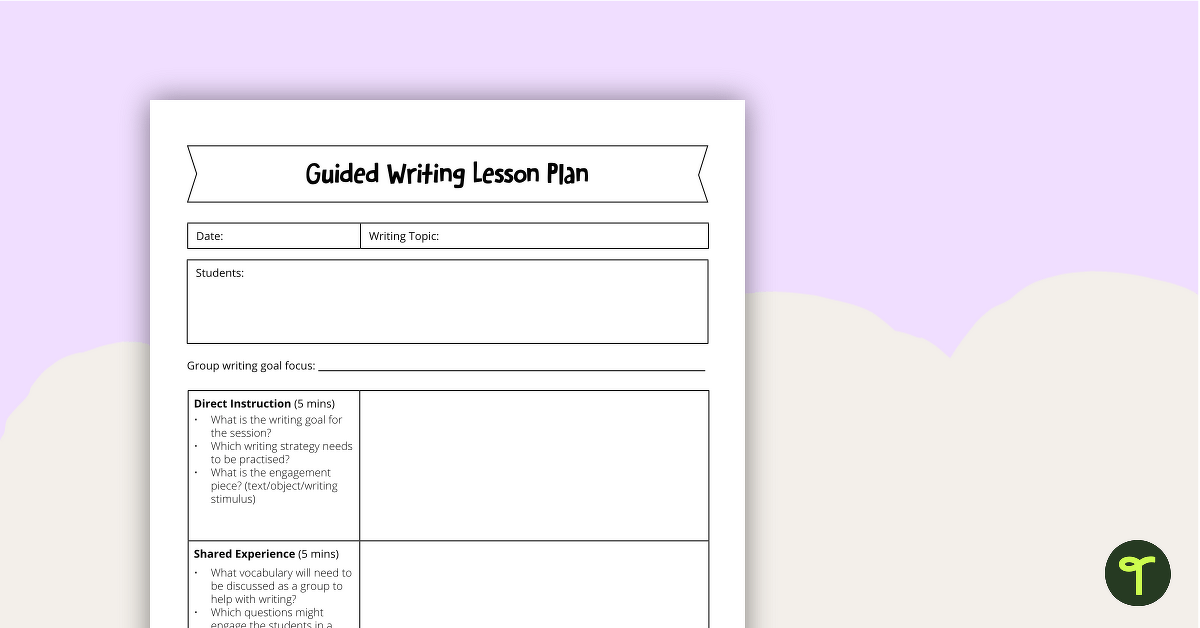 Guided Writing Lesson Plan Template teaching resource