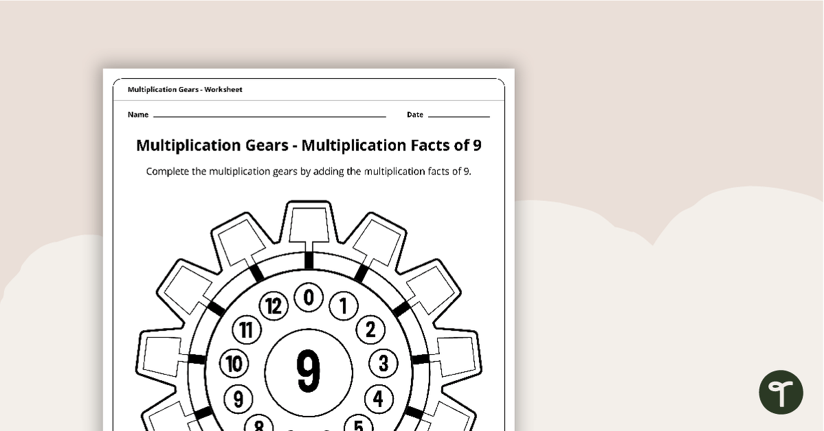 Multiplication Gears Worksheet - Multiplication Facts of 9 teaching resource