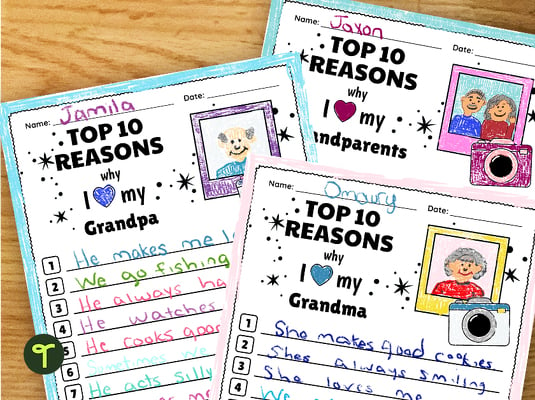 Grandparents Day Top 10 Reasons Worksheet teaching resource