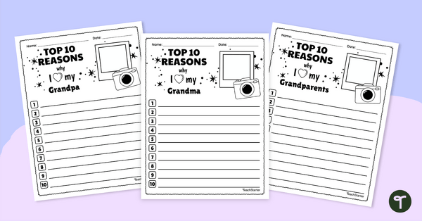 Go to Grandparents Day Top 10 Reasons Worksheet teaching resource