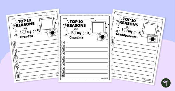 Image of Grandparents Day Top 10 Reasons Worksheet