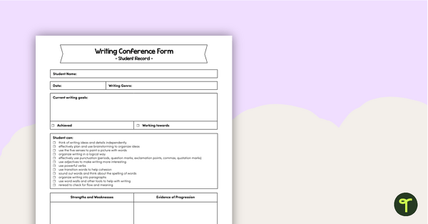 Preview image for Writing Conference Form - Student Record - teaching resource