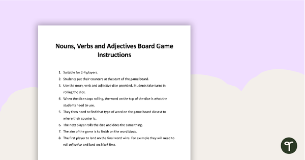 Nouns, Verbs, and Adjectives Board Game teaching resource