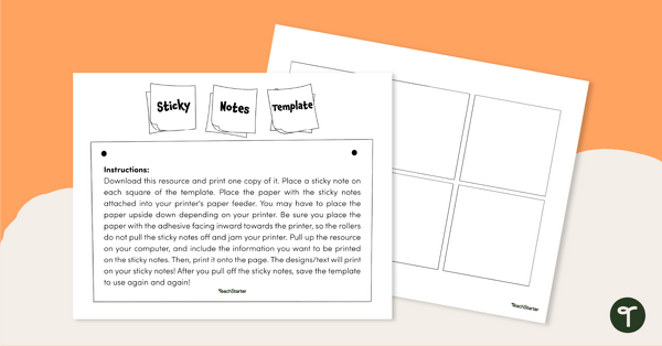 Go to Sticky Note Printing Template teaching resource