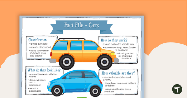 Informative Texts Writing Task - Cars teaching resource