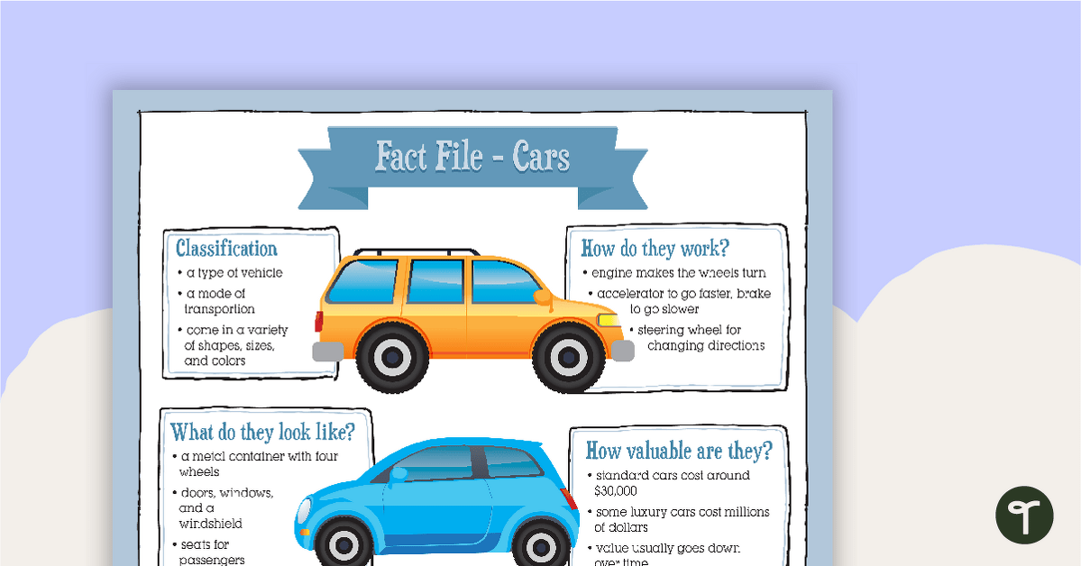 Informative Text Writing Task - Cars teaching resource
