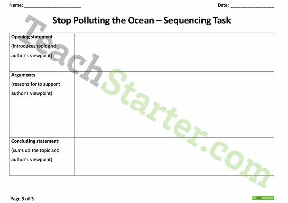 Sequencing Activity - Stop Polluting The Ocean (Persuasive Text) teaching resource